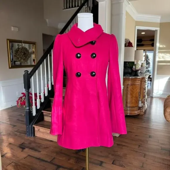guess hot pink wool blend double breasted coat bow back y2k - Picture 6 of 6